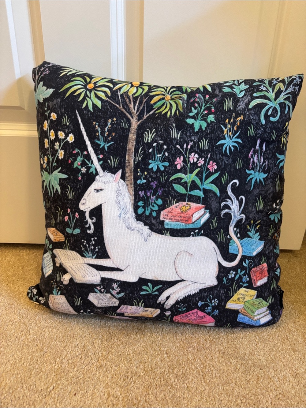 Society6 Unicorn with Books Pillow